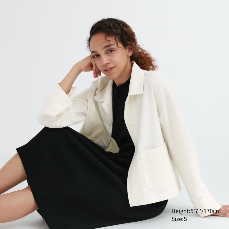 White Women Uniqlo Jersey Relaxed Jackets | USA KBZXT-8761