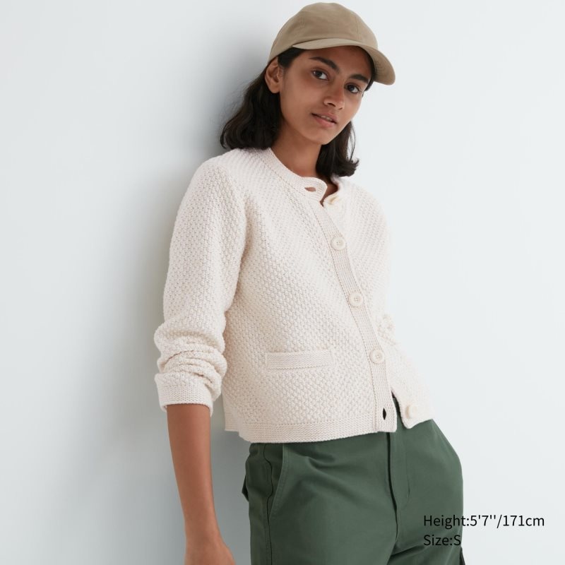 White Women Uniqlo Knitted Short Cardigan | USA YNBUE-1602