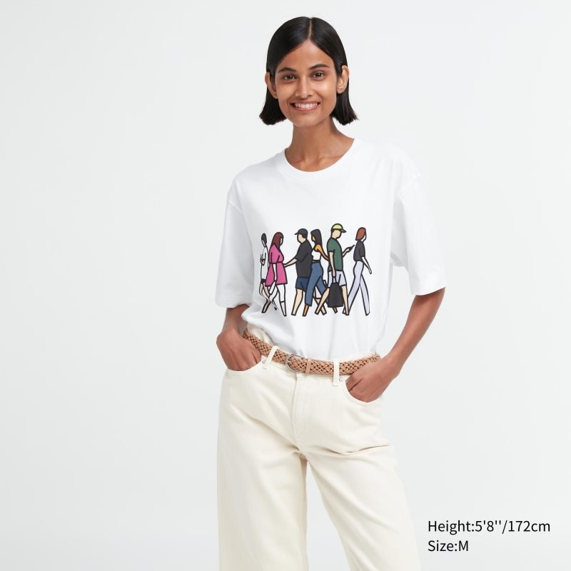 White Women Uniqlo Peace For All (Julian Opie) (Short-sleeve Graphic) T Shirts | USA WPREH-0384