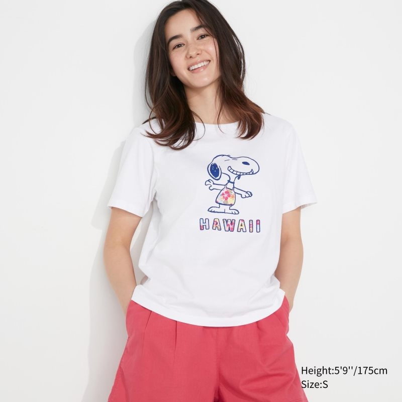 White Women Uniqlo Peanuts Hawaii Ut (Short-sleeve Graphic) T Shirts | USA GTFBR-0825