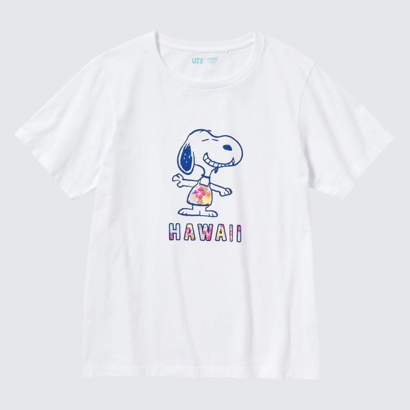 White Women Uniqlo Peanuts Hawaii Ut (Short-sleeve Graphic) T Shirts | USA GTFBR-0825