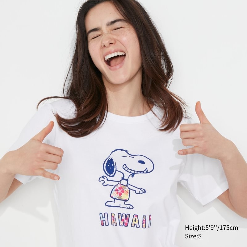 White Women Uniqlo Peanuts Hawaii Ut (Short-sleeve Graphic) T Shirts | USA GTFBR-0825