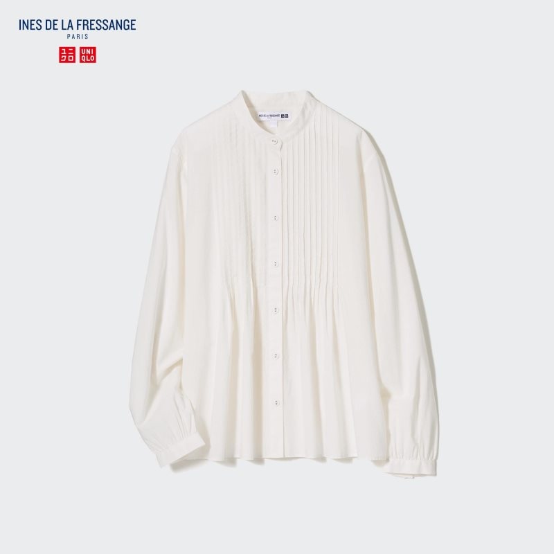 White Women Uniqlo Pintuck Long-sleeve (Ines De La Fressange) Blouse | USA VRDWT-8201