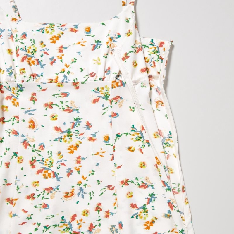 White Women Uniqlo Printed Front Slit Camisole Dress | USA LSBPV-7186