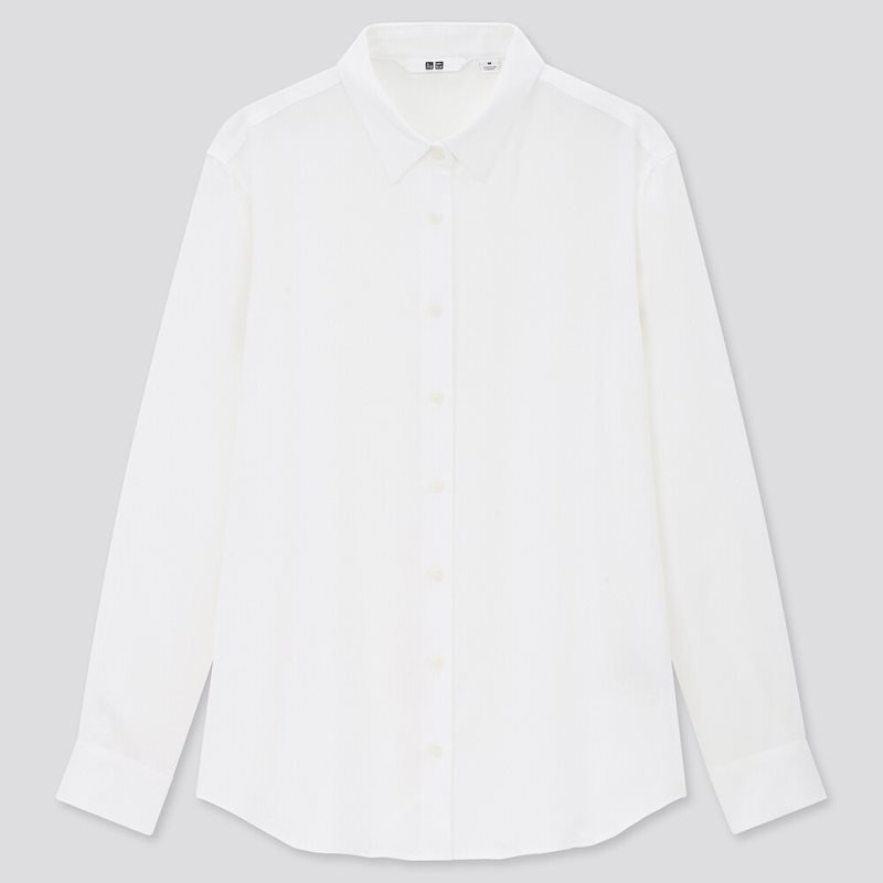 White Women Uniqlo Rayon Long-sleeve Blouse | USA XSYWE-9541