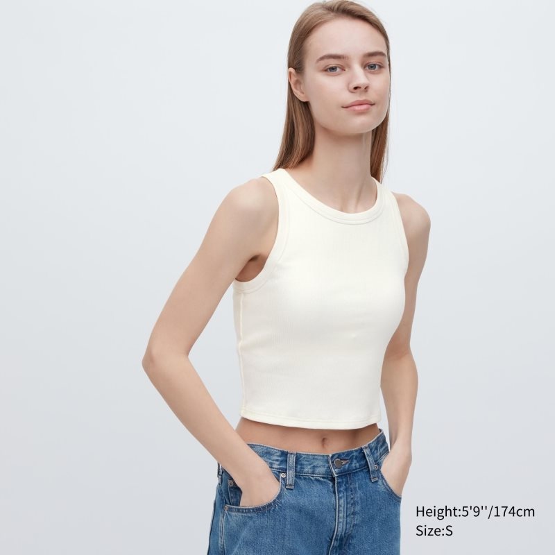 White Women Uniqlo Ribbed Cropped Sleeveless Bras | USA AMENI-6218