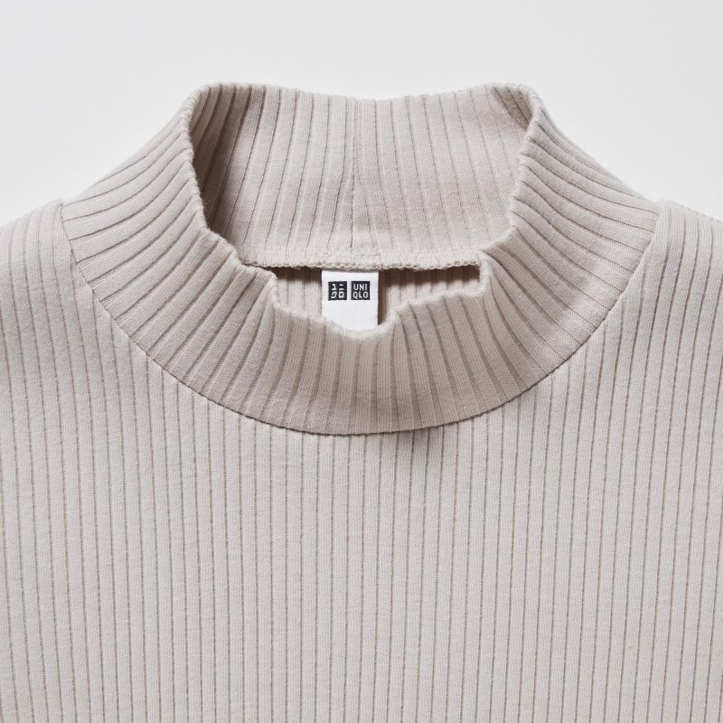 White Women Uniqlo Ribbed High Neck Long-sleeve T Shirts | USA TINMB-7361