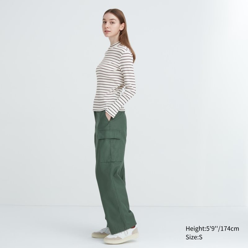 White Women Uniqlo Ribbed Striped High Neck Long-sleeve T Shirts | USA PEYHZ-5079