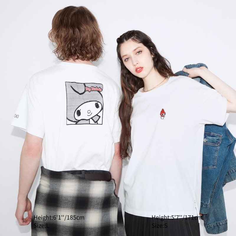 White Women Uniqlo Sanrio Characters: Kuromi & My Melody Ut (Short-sleeve Graphic Tunic) T Shirts | USA RKYAF-6275