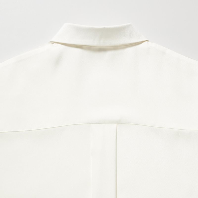 White Women Uniqlo Satin Long Sleeve Blouse | USA SPLYN-5879