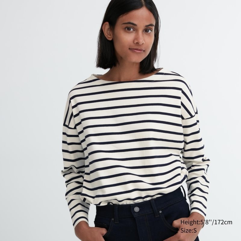 White Women Uniqlo Striped Long Sleeve T Shirts | USA PGAKJ-8590