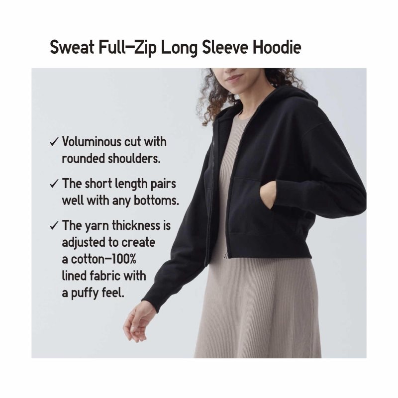 White Women Uniqlo Sweat Full-zip Long-sleeve Hoodie | USA WAKCF-7584