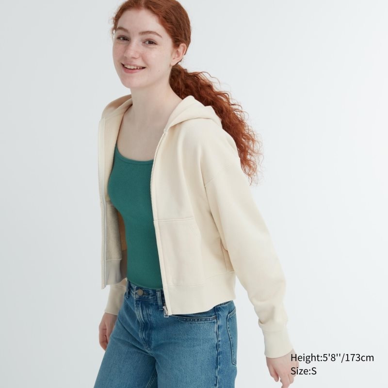 White Women Uniqlo Sweat Full-zip Long-sleeve Hoodie | USA WAKCF-7584