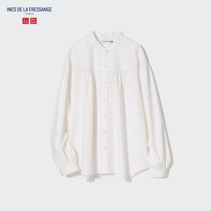 White Women Uniqlo Volume Long-sleeve (Ines De La Fressange) Blouse | USA ULVGZ-7628