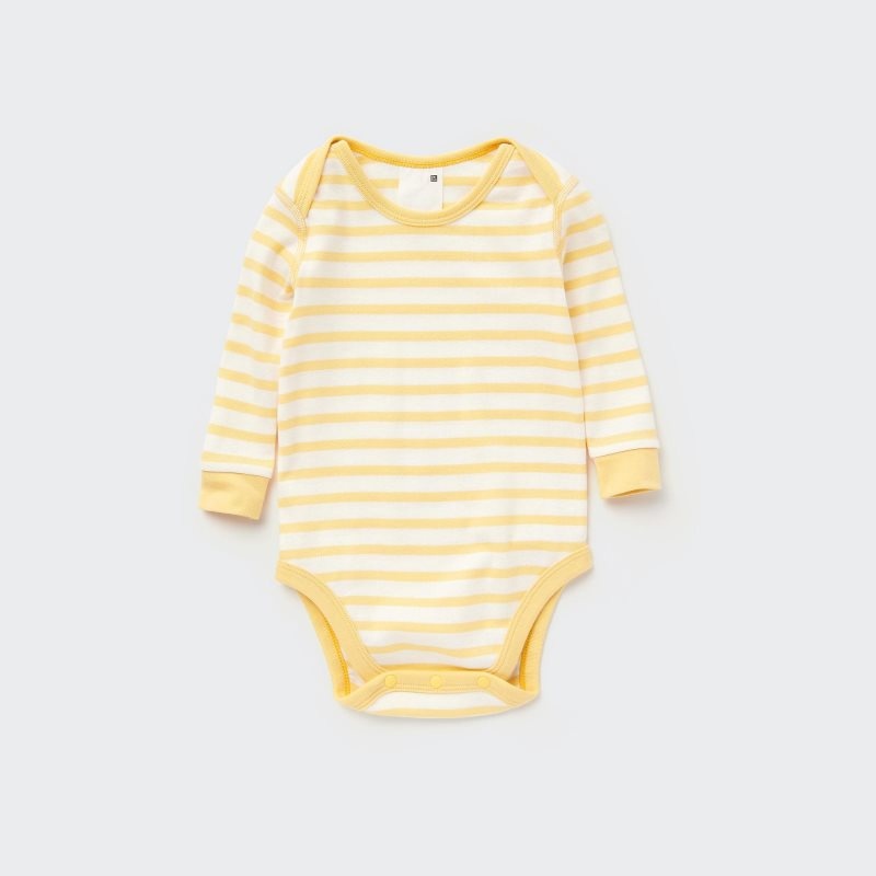 Yellow Baby Uniqlo Striped Long-sleeve Bodysuit | USA YQWFA-8195