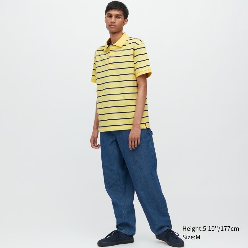 Yellow Men Uniqlo Dry Pique Striped Short-sleeve Polo Shirts | USA OWKDE-1539