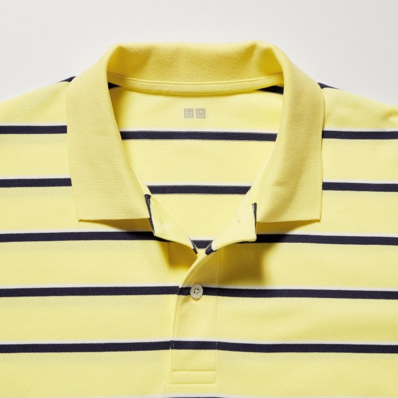 Yellow Men Uniqlo Dry Pique Striped Short-sleeve Polo Shirts | USA OWKDE-1539