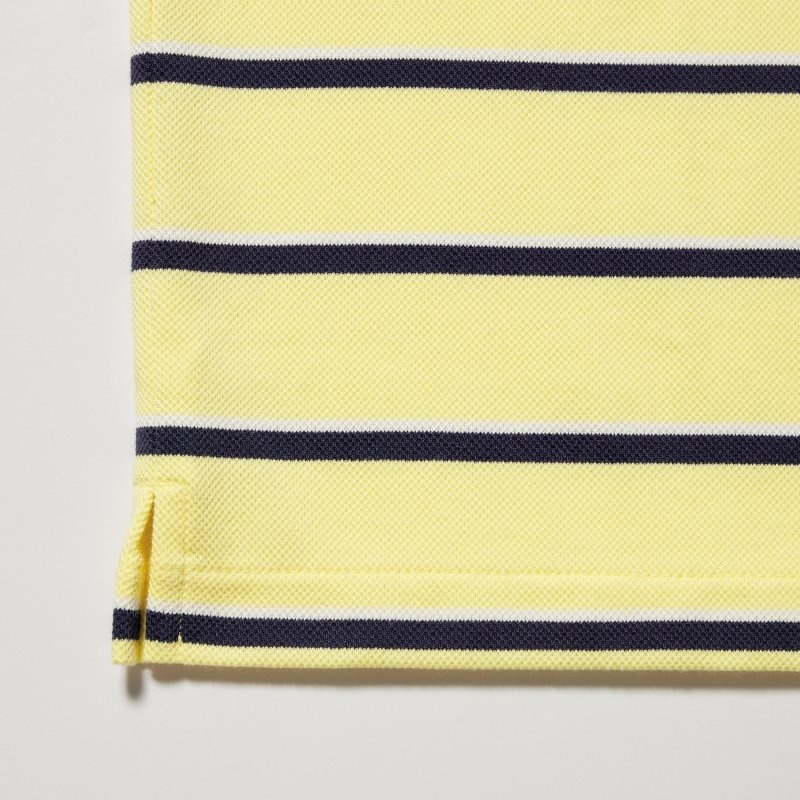 Yellow Men Uniqlo Dry Pique Striped Short-sleeve Polo Shirts | USA OWKDE-1539