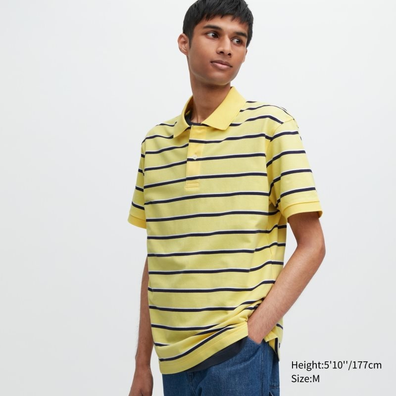 Yellow Men Uniqlo Dry Pique Striped Short-sleeve Polo Shirts | USA OWKDE-1539