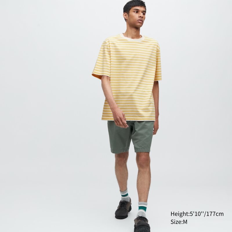 Yellow Men Uniqlo Oversized Striped Half-sleeve T Shirts | USA HTYCG-1340