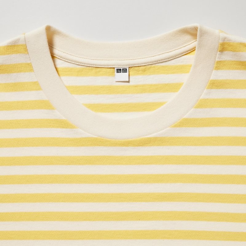 Yellow Men Uniqlo Oversized Striped Half-sleeve T Shirts | USA HTYCG-1340