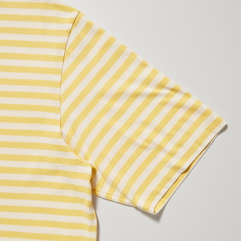 Yellow Men Uniqlo Oversized Striped Half-sleeve T Shirts | USA HTYCG-1340