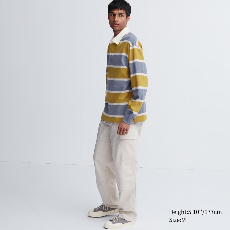 Yellow Men Uniqlo Rugger Long-sleeve Polo Shirts | USA DXOWY-2864