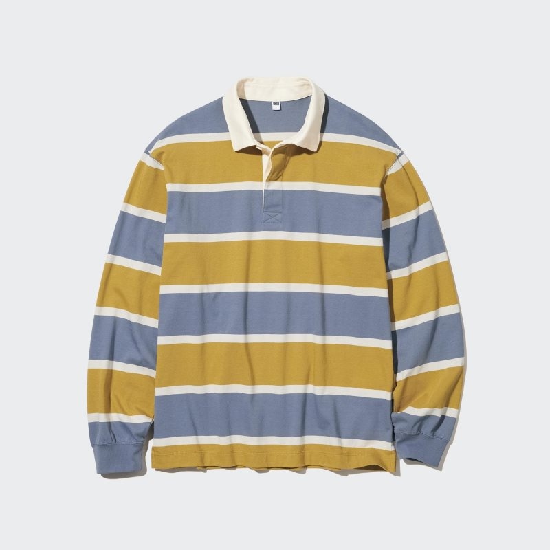 Yellow Men Uniqlo Rugger Long-sleeve Polo Shirts | USA DXOWY-2864