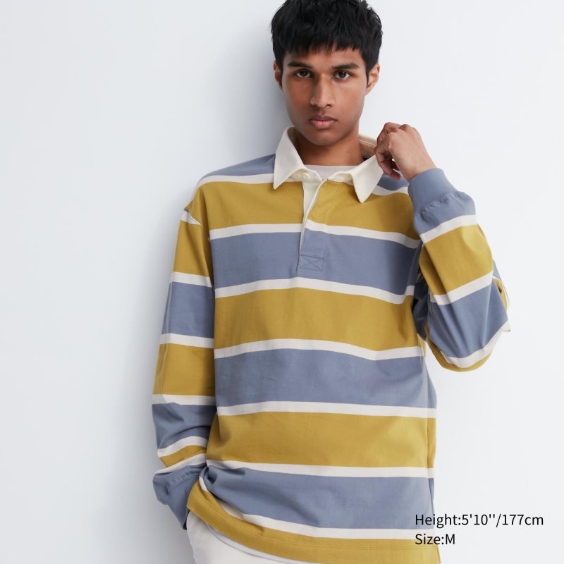 Yellow Men Uniqlo Rugger Long-sleeve Polo Shirts | USA DXOWY-2864