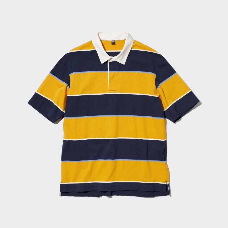 Yellow Men Uniqlo Rugger Striped Short Sleeve Polo Shirts | USA BUQSG-7153