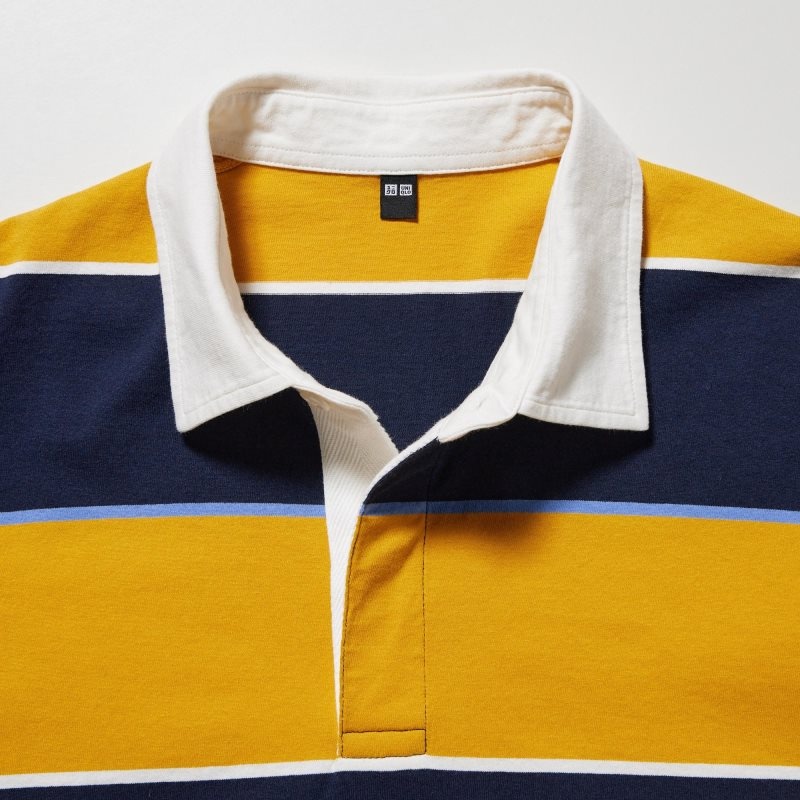 Yellow Men Uniqlo Rugger Striped Short Sleeve Polo Shirts | USA BUQSG-7153