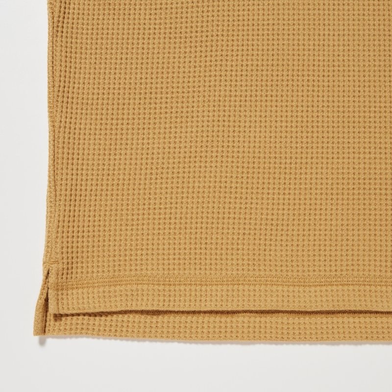 Yellow Men Uniqlo Waffle Crew Neck Long-sleeve T Shirts | USA BSROT-0534