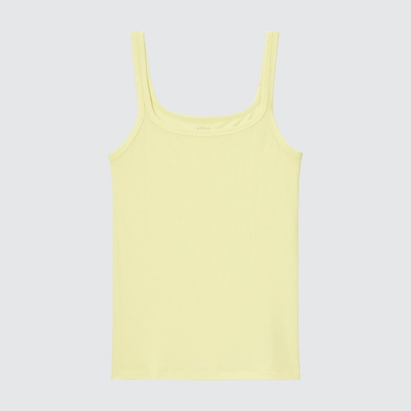 Yellow Women Uniqlo Airism Ribbed Sleeveless (Silk Blend) Tops | USA OIVKR-0891