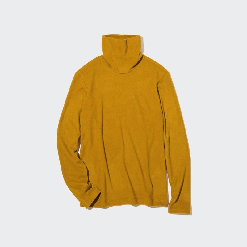 Yellow Women Uniqlo Heattech Fleece Turtleneck Long-sleeve T Shirts | USA FLTYC-8305