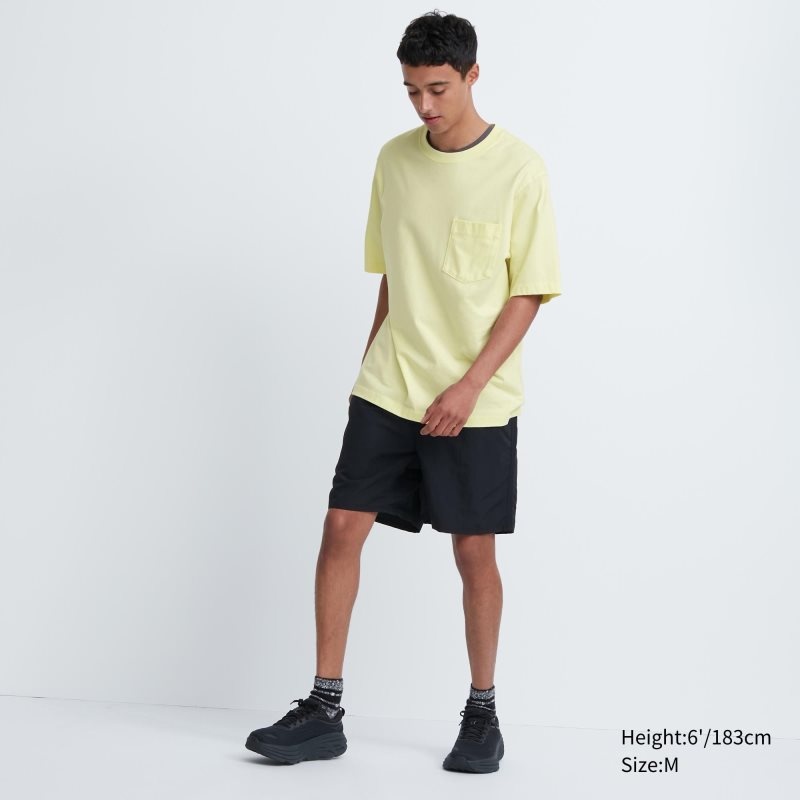 Yellow Women Uniqlo Oversized Pocket Crew Neck Half-sleeve T Shirts | USA HCWSY-5380