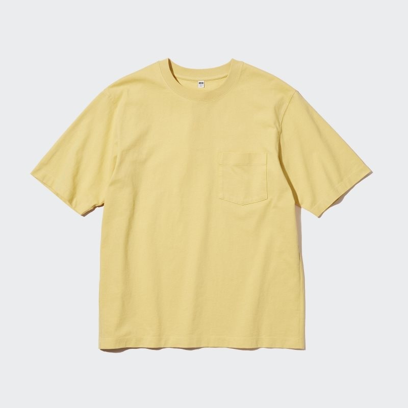 Yellow Women Uniqlo Oversized Pocket Crew Neck Half-sleeve T Shirts | USA HCWSY-5380