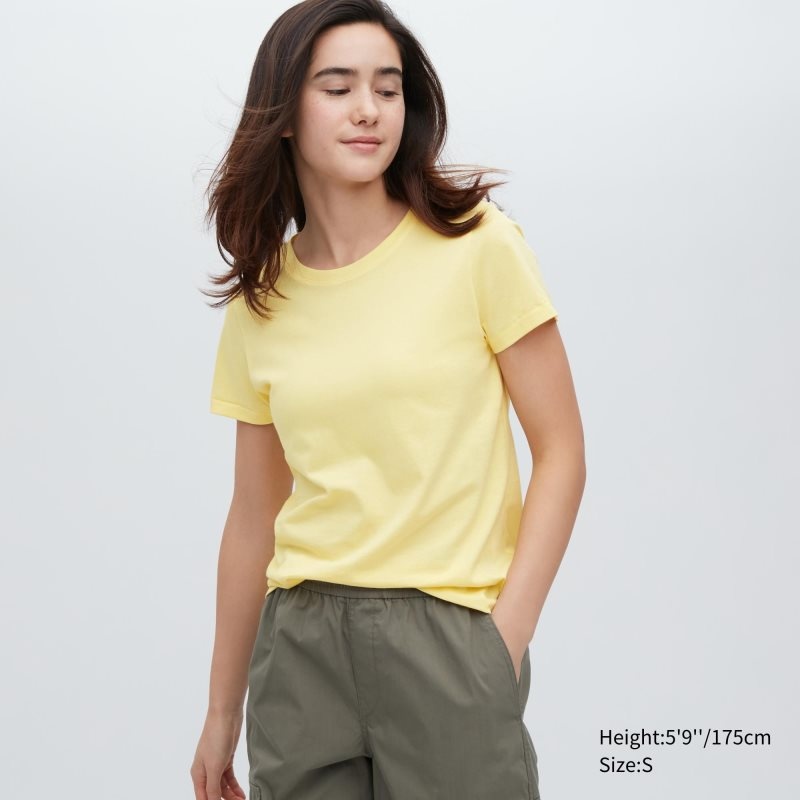 Yellow Women Uniqlo Supima® Cotton Crew Neck Short-sleeve T Shirts | USA WAKQX-4590